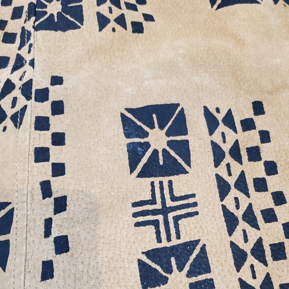 Vtg Robert Louis Art Style Suede Leather Skirt Hand Blocked Mudcloth Pattern Lg - Picture 13 of 14